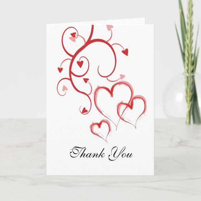 Red Heart Wirbel Vielen Dank Anmerkungen Dankeskarte (Vorderseite)