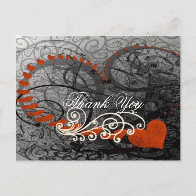 Red Heart Wirbel Vielen Dank Postkarte (Vorderseite)