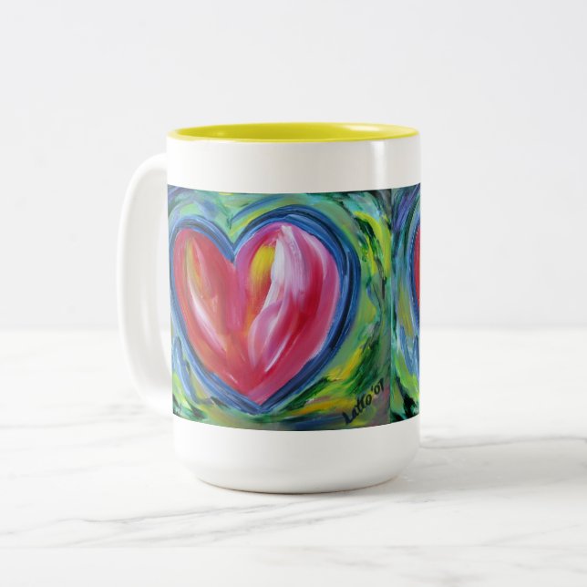 Red Heart with Hope Art Custom Coffee Cups Zweifarbige Tasse (Vorderseite Links)