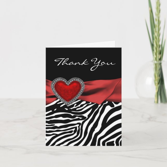 Red Heart Zebra Thank You Cards Dankeskarte (Vorderseite)