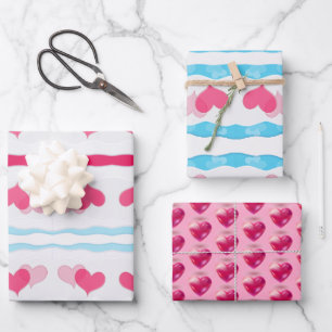 Red Hearts Abstrakt Handgezeichnetes Boho Style Mu Geschenkpapier Set