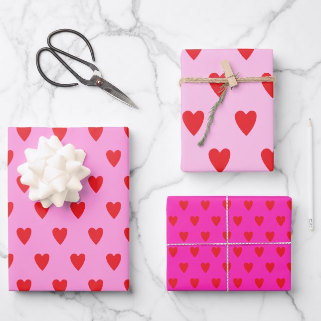 Red Hearts Abstrakt Handgezeichnetes Boho Style Mu Geschenkpapier Set (Vorderseite)