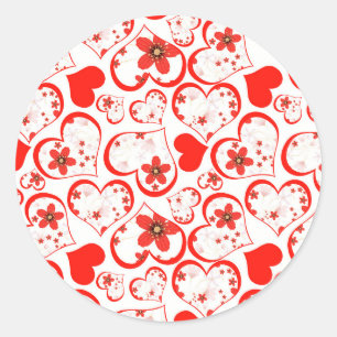 Red hearts and flowers haben wir White Runder Aufkleber