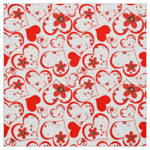 Red Hearts and Flowers, wir haben White Background Stoff