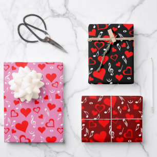 Red Hearts and Musiknotens Adult Cloth Face Maske Geschenkpapier Set