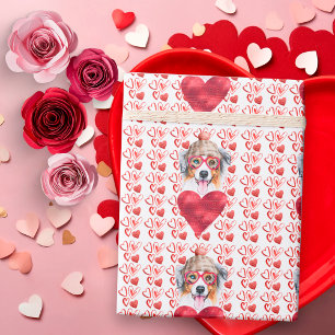 Red Hearts Australian Shepherd Dog Lover Valentine Geschenkpapier