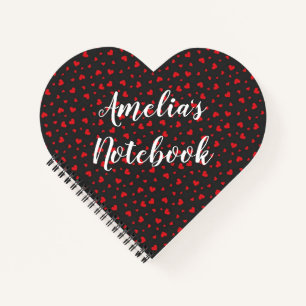 Red Hearts - Black Heart Shaped Notebook Notizbuch