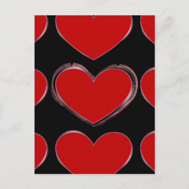 Red Hearts Black Pop Art Love Carte postale (Devant)