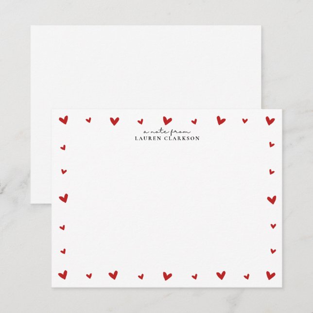 Red Hearts Border Valentines Note Card Einladung (Vorne/Hinten)