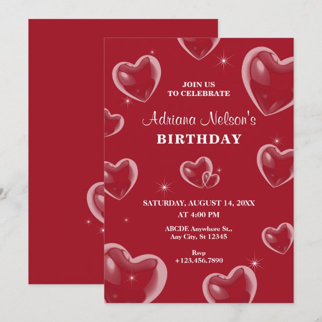 Red Hearts bulle anniversaire Invitation (Devant / Derrière)