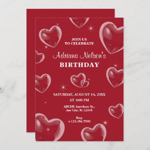 Red Hearts bulle anniversaire Invitation