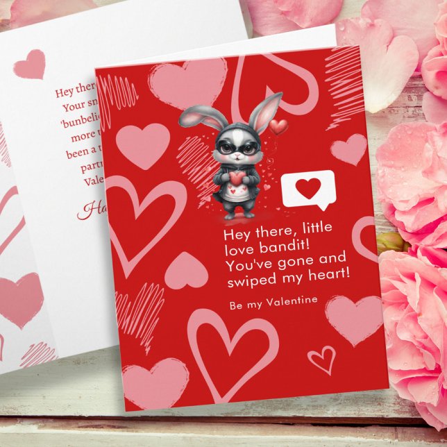 Red Hearts Bunny Liebe Bandit Funny Valentine's Da Karte (Red Hearts Bunny Love Bandit Funny Valentine's Day Card)