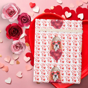 Red Hearts Cavalier Spaniel Dog Lover Valentine Geschenkpapier