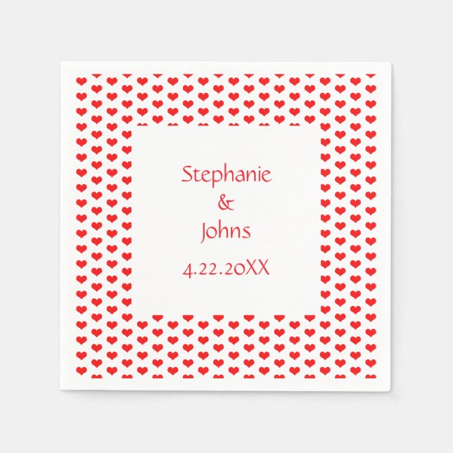 Red Hearts Couple Romantic Individuelle Name Weddi Serviette (Vorderseite)