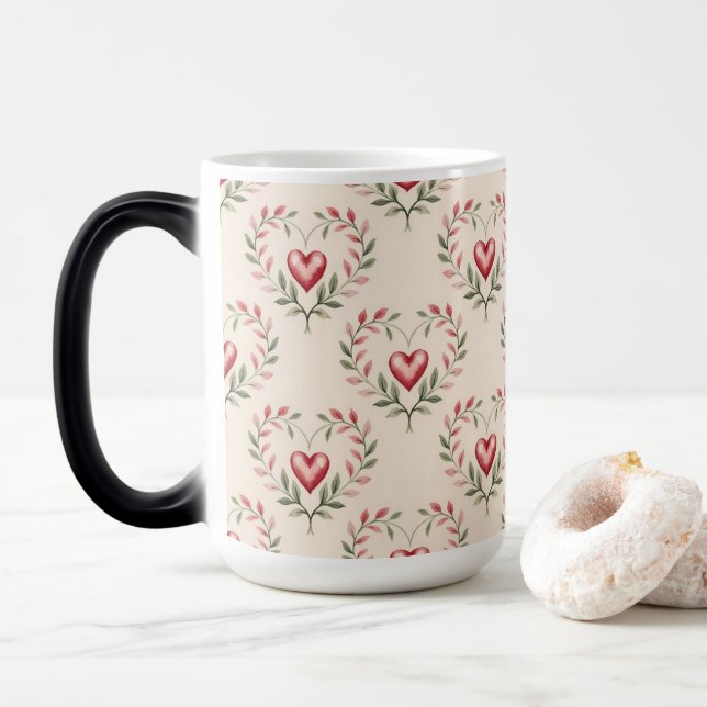 Red Hearts Cream Morphing Mug Verwandlungstasse (Mit Donut)