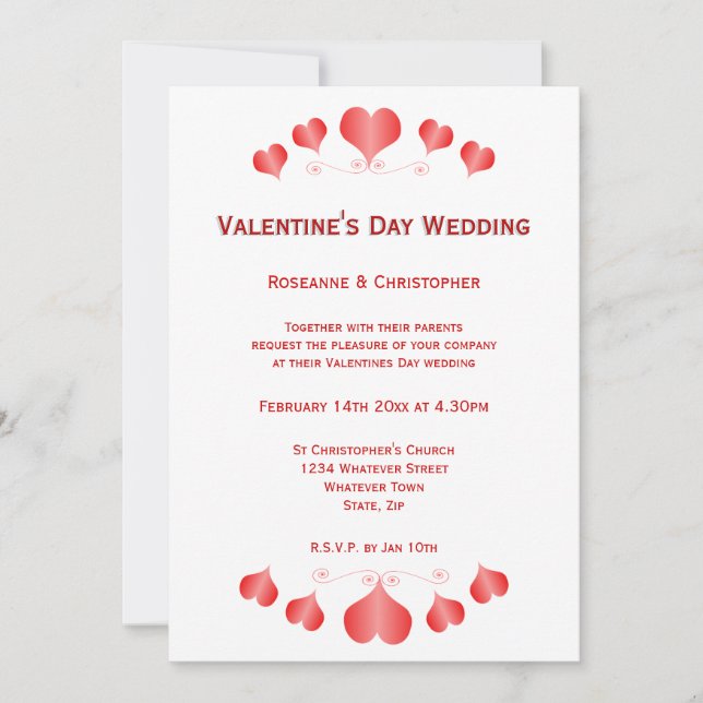 Red Hearts Design Valentinstag Wedding Einladung (Vorderseite)
