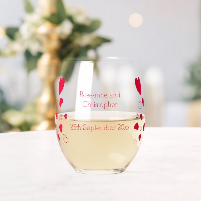 Red Hearts Design Valentinstag Wedding Weinglas Ohne Stiel (Insitu (Hochzeit))