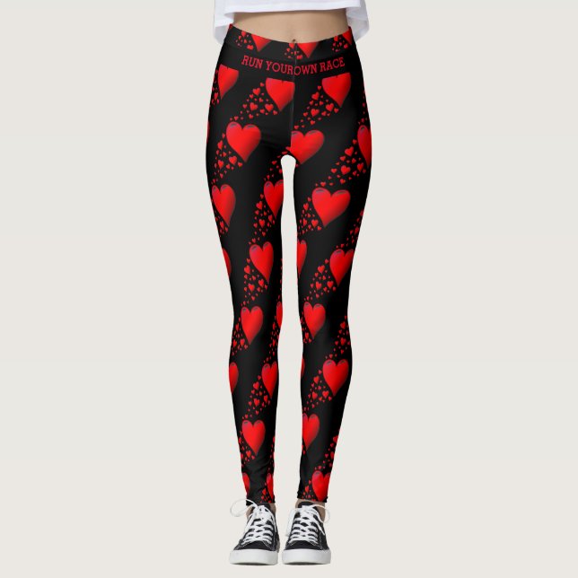 Red Hearts führen Ihre RACE Valentine Custom Black Leggings (Vorderseite)