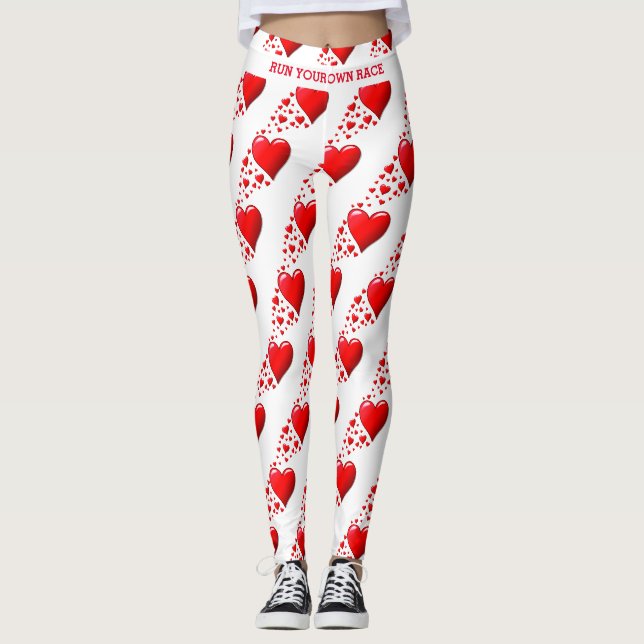 Red Hearts führen Ihre RACE Valentine Custom White Leggings (Vorderseite)
