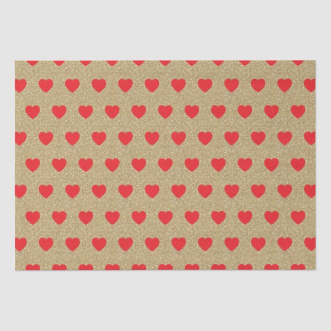 Red Hearts, Gold Glitzer Glitzern Seidenpapier (Vorderseite)