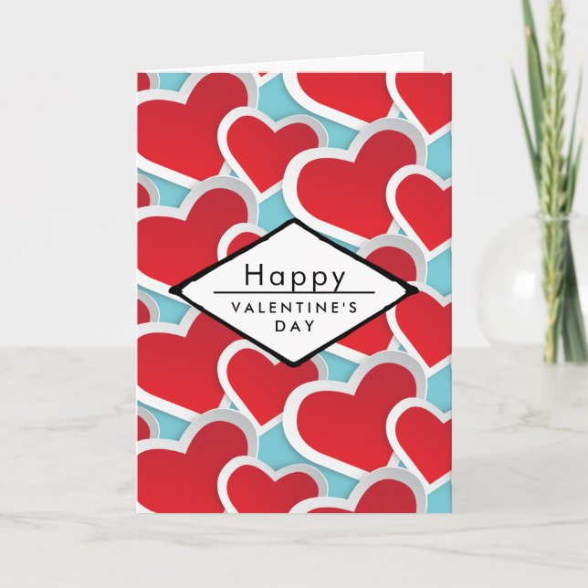 Red Hearts Happy Valentine's Day Feiertagskarte (Vorderseite)