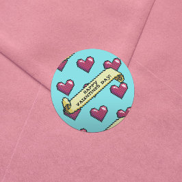 Red Hearts Happy Valentine's Day Pixel Art Muster Runder Aufkleber