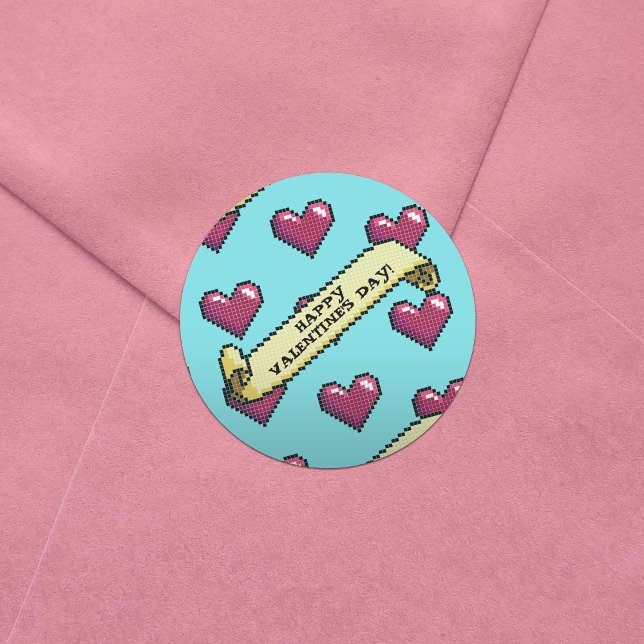 Red Hearts Happy Valentine's Day Pixel Art Muster Runder Aufkleber (Von Creator hochgeladen)