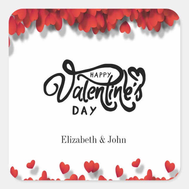 Red Hearts Happy Valentine's Day Quadratischer Aufkleber (Vorderseite)