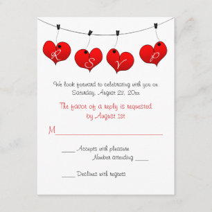 Red Hearts in Liebe Wedding RSVP Card Einladung