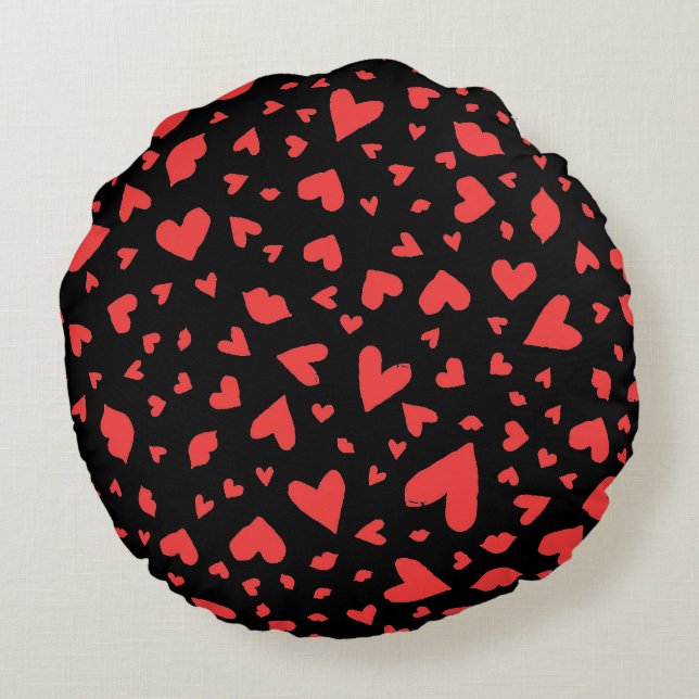 Red Hearts & Kisses Rundes Kissen (Rückseite)