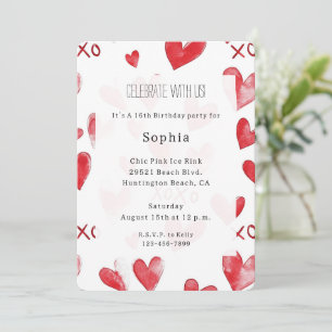Red Hearts Liebe XOXO Geburtstag Einladung