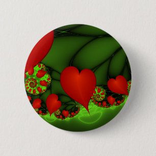 Red Hearts Lime Green Modernes Abstraktes Fraktal Button