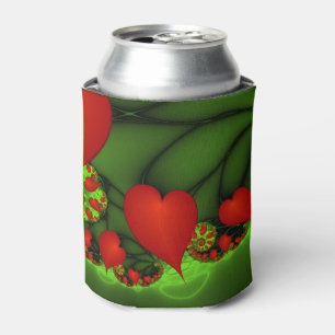 Red Hearts Lime Green Modernes Abstraktes Fraktal  Dosenkühler