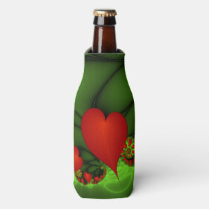 Red Hearts Lime Green Modernes Abstraktes Fraktal  Flaschenkühler