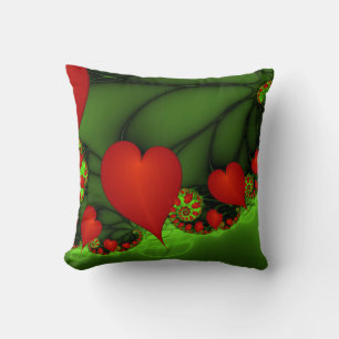 Red Hearts Lime Green Modernes Abstraktes Fraktal Kissen