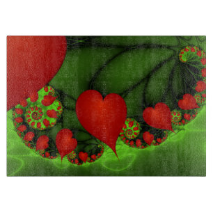 Red Hearts Lime Green Modernes Abstraktes Fraktal Schneidebrett