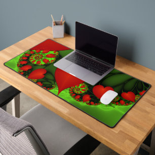 Red Hearts Lime Green Modernes Abstraktes Fraktal  Schreibtischunterlage