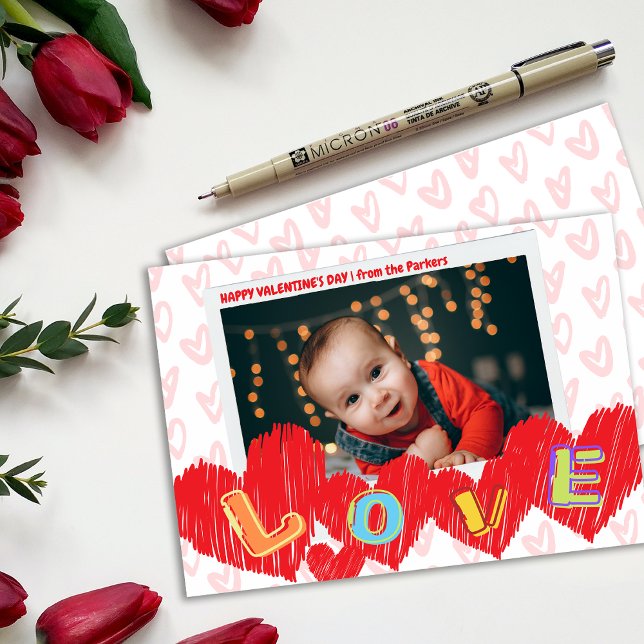 Red Hearts Love Kids Valentine Carte photo (Red Hearts Love Kids Valentine Photo Card)