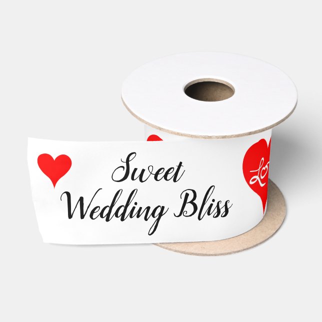 Red Hearts Love Sweet Wedding Bliss 3 INCH Satinband (Spule)