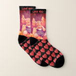 Red hearts love you photo socks socken<br><div class="desc">Cool personalized picture x1 or X4 with hearts and text. Edit text,  photo filter and background color.</div>