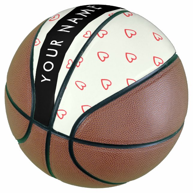 Red Hearts Muster, Liebe, Ihr Name, Personalisiere Basketball (angewinkelt)
