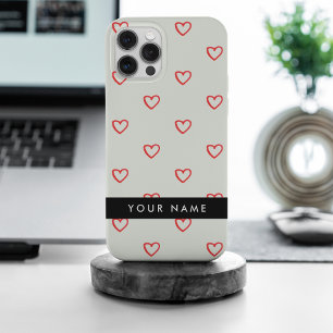 Red Hearts Muster, Liebe, Ihr Name, Personalisiere iPhone 15 Pro Max Hülle