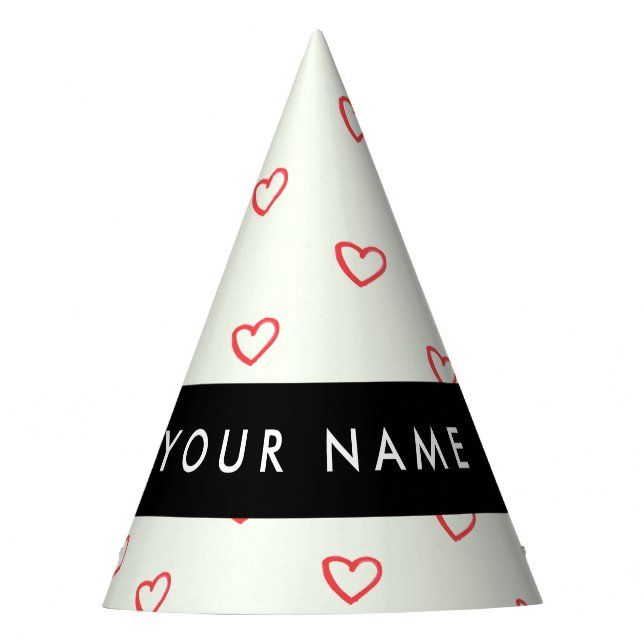 Red Hearts Muster, Liebe, Ihr Name, Personalisiere Partyhütchen (Vorderseite)