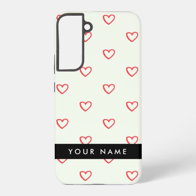 Red Hearts Muster, Liebe, Ihr Name, Personalisiere Samsung Galaxy Hülle (Rückseite)