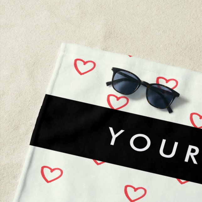Red Hearts Muster, Liebe, Ihr Name, Personalisiere Strandtuch (Beispiel)