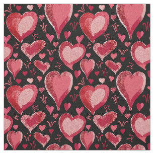 Red Hearts Muster Zeichnend auf Schwarz Stoff