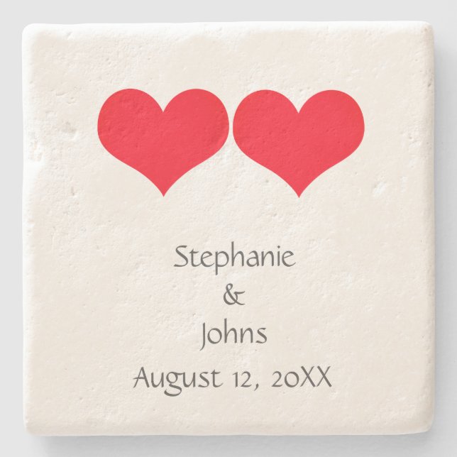 Red Hearts Niedlich Couple 2023 Wedding Valentinst Steinuntersetzer (Vorderseite)