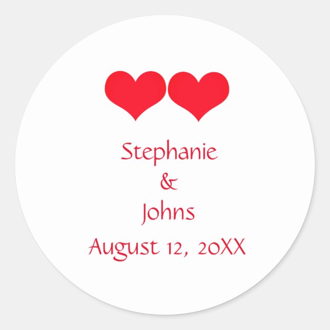 Red Hearts Niedlich Couple Wedding Verlobung Roman Runder Aufkleber (Vorderseite)