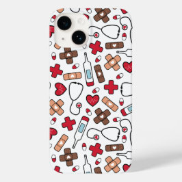 Red Hearts Nurse Doctor Pattern Case-Mate iPhone 14 Hülle