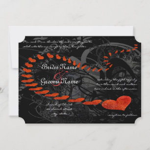 Red Hearts on Black Wirbel Wedding Einladung